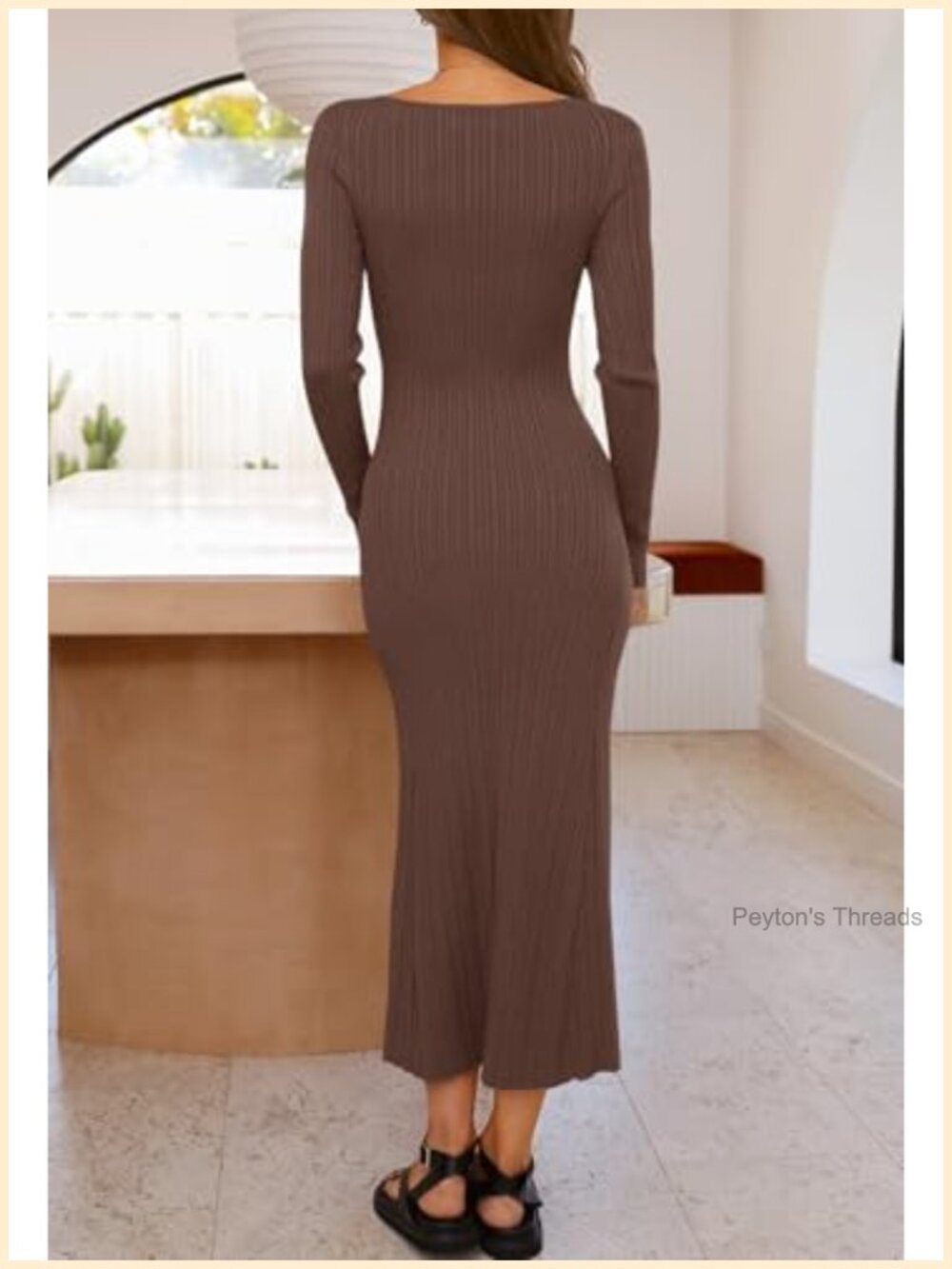 Ribbed Knit Long Sleeve Bodycon Maxi Sweater Dress Slim Fit Winter - Picture 3 of 6